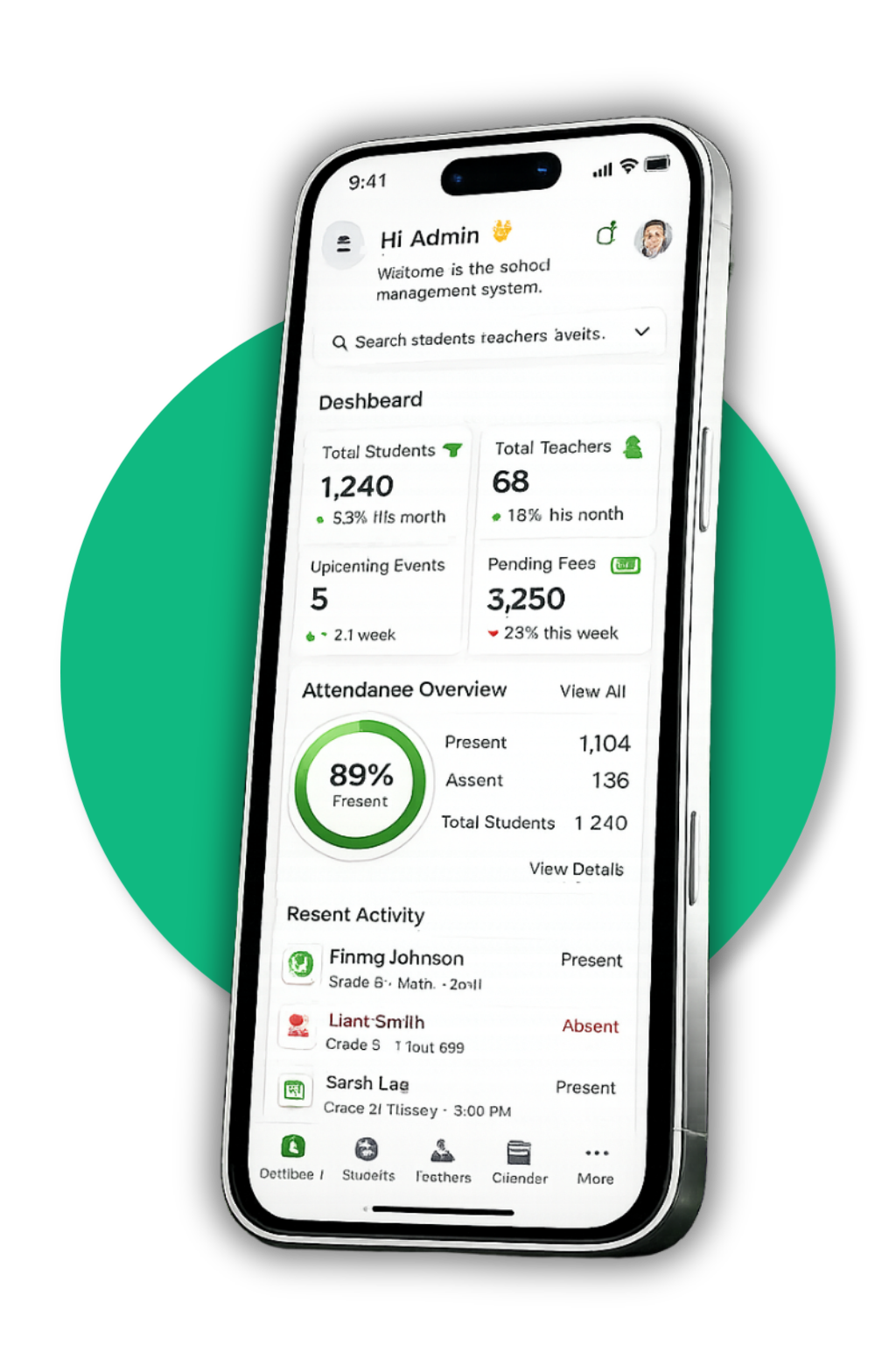 School Management System Interface Mockup